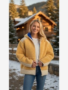 Tory Burch Cream and Yellow Fleece Jacket